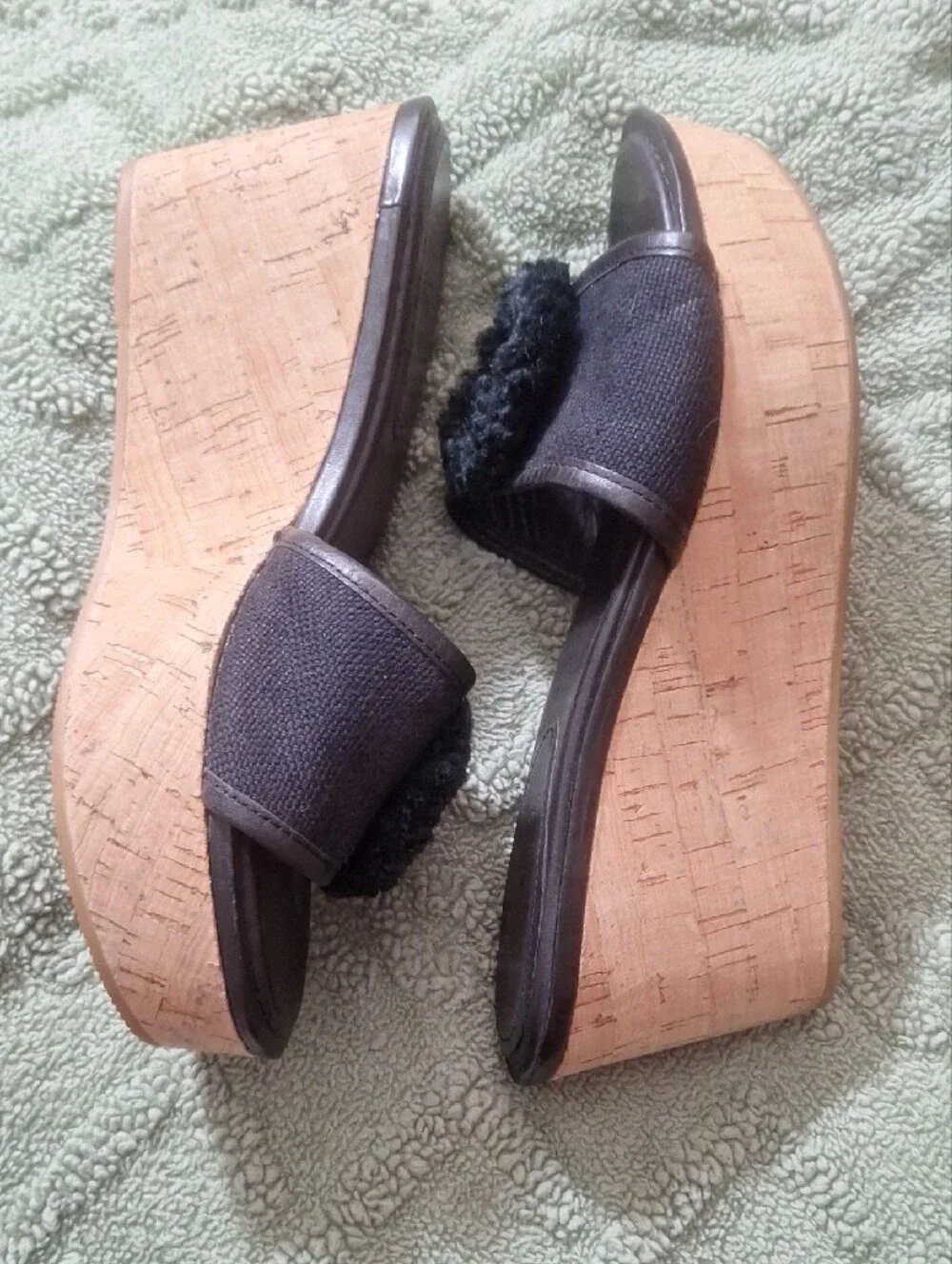 COACH Black Slide Mules with Textured Rosette and Metallic Accent